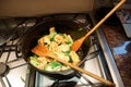 Stir frying tofu and bok choy