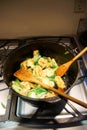 Stir frying tofu and bok choy