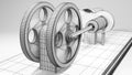 Stirling engine hot air engine wireframe 3d render