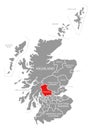 Stirling red highlighted in map of Scotland UK