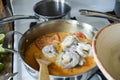 Stirring raw shrimp into Brazilian stew Royalty Free Stock Photo