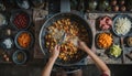 Stirring vegetables in hot cooking pan Royalty Free Stock Photo