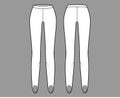 Stirrup Pants knit technical fashion illustration with low waist, rise, full length. Flat sport training bottom trousers