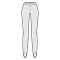 Stirrup Pants knit technical fashion illustration with low waist, rise, full length. Flat sport training bottom trousers