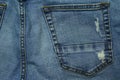 close up texture of stitch on blue jeans textile Royalty Free Stock Photo