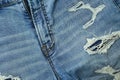 close up stitch on blue jeans textile Royalty Free Stock Photo
