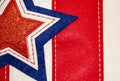 Stitched fabric background of star on stripes -Red White and Blue - Patriotic holiday background or element Royalty Free Stock Photo
