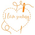 Stitched heart and needle with thread. Sewing Royalty Free Stock Photo