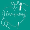 Stitched heart and needle with thread. Sewing Royalty Free Stock Photo