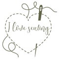 Stitched heart and needle with thread. Sewing Royalty Free Stock Photo