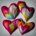 Stitched hearts from different colored fabrics. The concept of decor, sewing, needlework. Generative AI
