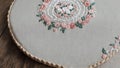 Stitched Sweetness Rolling Pin Embroidery Celebrating National Peach Pie Day.AI Generated