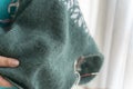 Stitchery green sweater for Christmas, close up Royalty Free Stock Photo