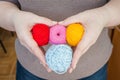 Stitching, yarn, ingrain, thread in female hands in heart shaped. materials for handmade and handiwork - sewing