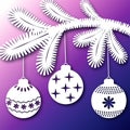 Stive Christmas background with spruce branch and Christmas balls. Royalty Free Stock Photo