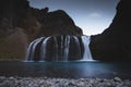 Stjornarfoss waterfall in Iceland at night summer time Royalty Free Stock Photo