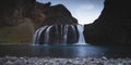 Stjornarfoss waterfall in Iceland at night summer time Royalty Free Stock Photo