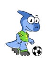 A Parasaurolophus playing soccer