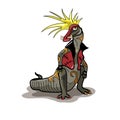 A Hadrosaurus dinosaur dressed as a punk