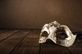 Stll life of a carnival mask on a wood floor Royalty Free Stock Photo