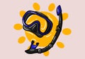 scuba equipment icon isolated Bright summer set fins mask and breathing tube for diving and spearfishing. Royalty Free Stock Photo