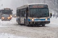 STM Bus driving on Sherbrooke street during snow storm