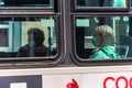 STM Bus passengers with face masks during Covid 19 pandemic