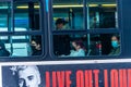 STM Bus passengers with face masks during Covid 19 pandemic