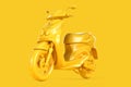 Stnading modern scooter on yellow background. 3D illustration