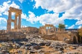 Stoa, portico and Propylaea on Acropolis of Lindos Rhodes, Gree Royalty Free Stock Photo