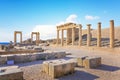 Stoa, portico and Propylaea on Acropolis of Lindos Rhodes, Greece Royalty Free Stock Photo