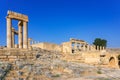 Stoa, portico and Propylaea on Acropolis of Lindos Rhodes, Gree Royalty Free Stock Photo