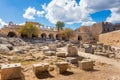 Stoa, portico and Propylaea on Acropolis of Lindos Rhodes, Gree Royalty Free Stock Photo