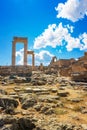 Stoa, portico and Propylaea on Acropolis of Lindos Rhodes, Gree Royalty Free Stock Photo