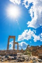 Stoa, portico and Propylaea on Acropolis of Lindos Rhodes, Gree Royalty Free Stock Photo