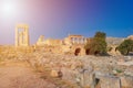 Stoa, portico and Propylaea on Acropolis of Lindos Rhodes, Gree Royalty Free Stock Photo