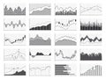 Stock analysis graphics or business data financial charts on white background