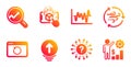 Stock analysis, Question mark and Swipe up icons set. Vector