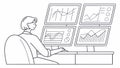 Stock Analyst Working with Multiple Monitors, Financial Data, vector design Generative AI Royalty Free Stock Photo