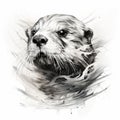 Realistic Otter Portrait Illustration With Water Splashes