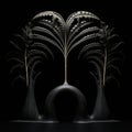 Symmetrical Black Tree Sculpture With Detailed Feather Rendering