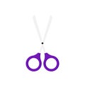 Illustration of a pair of scissors with purple handles and open silver blades Royalty Free Stock Photo
