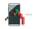 Stock Chart or Cryptocurrency Chart downtrend from green to red and Cause damage and loss to investors and all place on smartphone