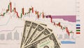 Stock chart and US money as background. view from above Royalty Free Stock Photo