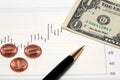 Stock chart US money and new pennies Royalty Free Stock Photo