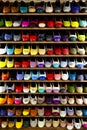 Stock colorful ballerinas shoes shelves store