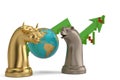 Stock concept bear and bull chess piece and stock chart on white