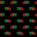 Stock exchange market seamless pattern with neon icons of bears and bulls heads on black background. Trading, brokerage