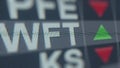 Stock exchange ticker of WEATHERFORD INTERNATIONAL WFT. Editorial loopable animation