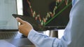 Stock exchange trader working with graphs,diagrams on monitor in modern trading office